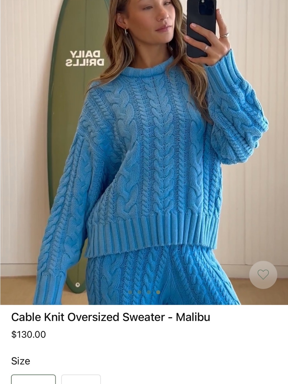 Daily Drills Cable Knit Oversized Sweater in Malibu Blue NWT